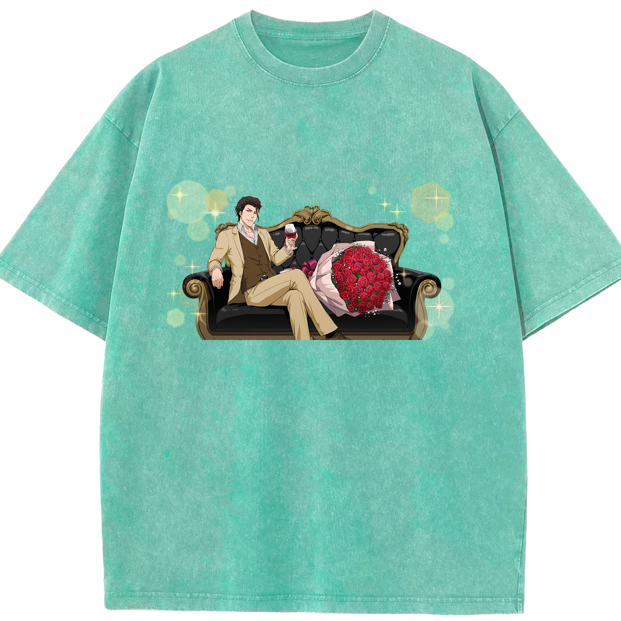 （画像用） ブリーチ 藍染 惣右介（あいぜん そうすけ） BLEACH Aizen Sousuke 綿100% ヴィンテージ風 半袖Tシャツ（フロントプリント）